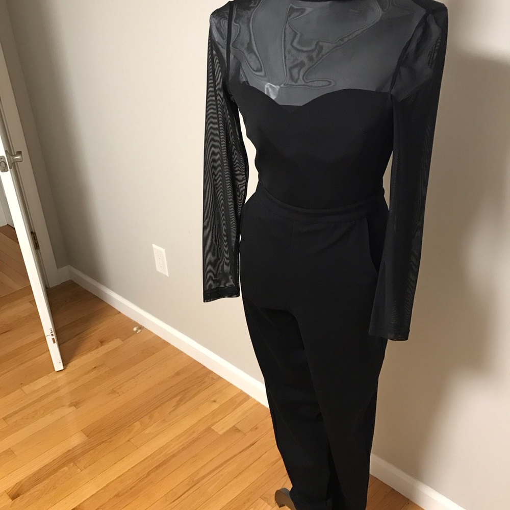 French Connection Black Mesh Sleeve Jumpsuit